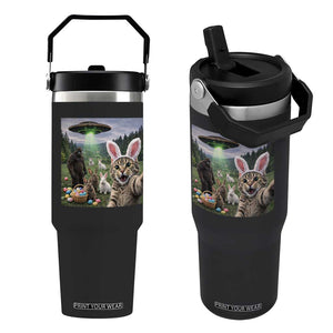 Funny Easter Day Flip Straw Tumbler Cat Selfie With Bunny Bigfoot UFO Bunny Egg TS10 One Size: 30 oz Black Print Your Wear