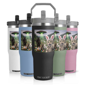 Funny Easter Day Flip Straw Tumbler Cat Selfie With Bunny Bigfoot UFO Bunny Egg TS10 Print Your Wear