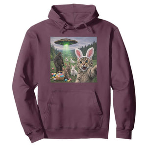Funny Easter Day Hoodie Cat Selfie With Bunny Bigfoot UFO Bunny Egg TS10 Maroon Print Your Wear