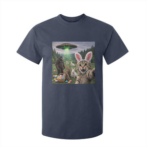 Funny Easter Day T Shirt For Kid Cat Selfie With Bunny Bigfoot UFO Bunny Egg TS10 Navy Print Your Wear