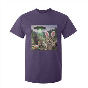 Funny Easter Day T Shirt For Kid Cat Selfie With Bunny Bigfoot UFO Bunny Egg TS10 Purple Print Your Wear