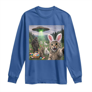 Funny Easter Day Long Sleeve Shirt Cat Selfie With Bunny Bigfoot UFO Bunny Egg TS10 Royal Blue Print Your Wear