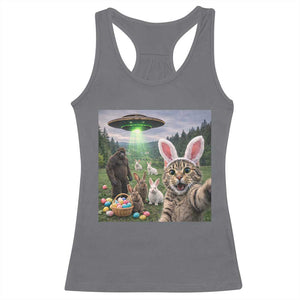 Funny Easter Day Racerback Tank Top Cat Selfie With Bunny Bigfoot UFO Bunny Egg TS10 Charcoal Print Your Wear