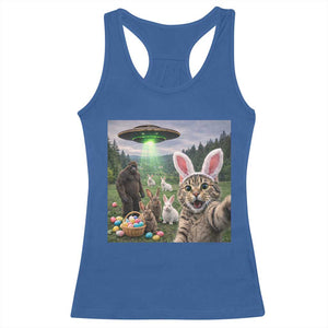 Funny Easter Day Racerback Tank Top Cat Selfie With Bunny Bigfoot UFO Bunny Egg TS10 Royal Blue Print Your Wear