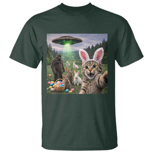 Funny Easter Day T Shirt Cat Selfie With Bunny Bigfoot UFO Bunny Egg TS10 Dark Forest Green Print Your Wear