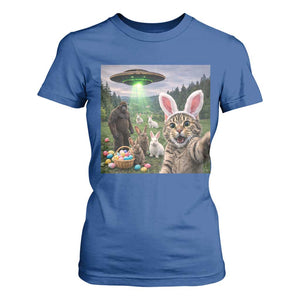 Funny Easter Day T Shirt For Women Cat Selfie With Bunny Bigfoot UFO Bunny Egg TS10 Royal Blue Print Your Wear