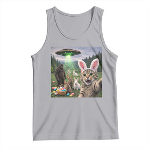 Funny Easter Day Tank Top Cat Selfie With Bunny Bigfoot UFO Bunny Egg TS10 Athletic Heather Print Your Wear