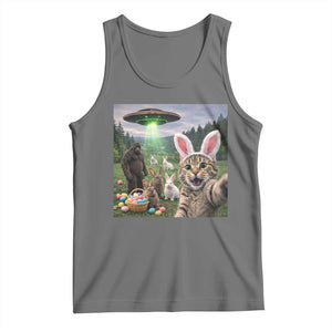 Funny Easter Day Tank Top Cat Selfie With Bunny Bigfoot UFO Bunny Egg TS10 Black Heather Print Your Wear