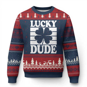 Funny Lucky Dude Ugly Christmas Sweater Irish Boys St Patricks Day TS10 Navy Red Print Your Wear