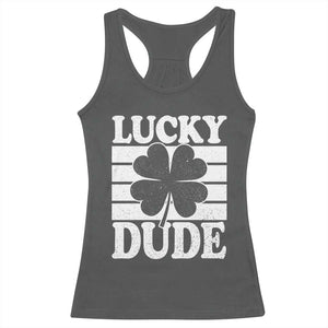 Funny Lucky Dude Racerback Tank Top Irish Boys St Patricks Day TS10 Dark Heather Print Your Wear