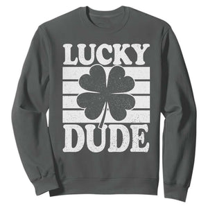 Funny Lucky Dude Sweatshirt Irish Boys St Patricks Day TS10 Dark Heather Print Your Wear