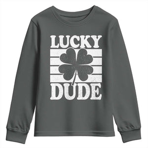 Funny Lucky Dude Youth Sweatshirt Irish Boys St Patricks Day TS10 Dark Heather Print Your Wear