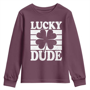 Funny Lucky Dude Youth Sweatshirt Irish Boys St Patricks Day TS10 Maroon Print Your Wear