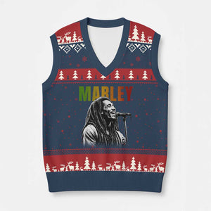 Vintage Marley V-Neck Knit Sweater Vest Rastaman Jamaica Jamaican Rasta Reggage Music TS10 Navy Red Print Your Wear