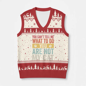 Retro Cat Lovers V-Neck Knit Sweater Vest You Cant Tell Me What To Do Youre Not My Cat Paw Print TS10 Beige Red Print Your Wear