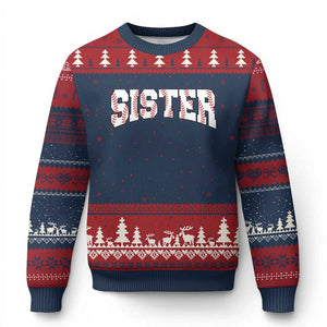 Baseball Sister Ugly Christmas Sweater Retro Varsity Baseball Season Family TS10 Navy Red Print Your Wear