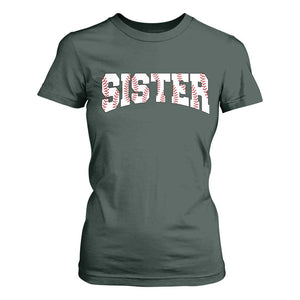 Baseball Sister T Shirt For Women Retro Varsity Baseball Season Family TS10 Dark Forest Green Print Your Wear