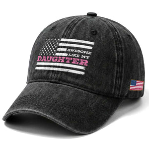 Awesome Like My Daughter Washed Cotton Baseball Cap Girl Dad Father's Day American Flag TS10 Print Your Wear
