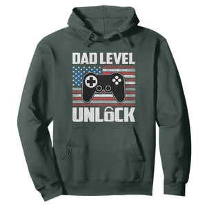 Funny New Dad Hoodie First Fathers Day Dad Level Unlocked Gaming Gamer TS10 Dark Forest Green Print Your Wear