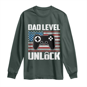 Funny New Dad Long Sleeve Shirt First Fathers Day Dad Level Unlocked Gaming Gamer TS10 Dark Forest Green Print Your Wear