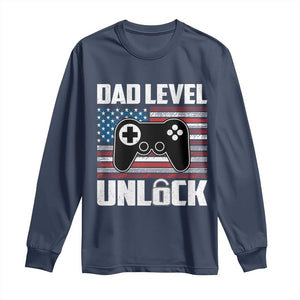 Funny New Dad Long Sleeve Shirt First Fathers Day Dad Level Unlocked Gaming Gamer TS10 Navy Print Your Wear