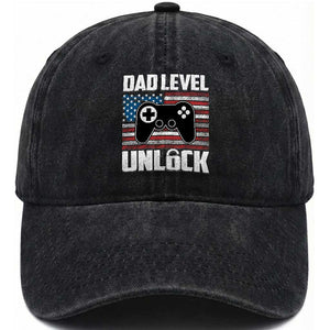 Funny New Dad Washed Cotton Baseball Cap First Fathers Day Dad Level Unlocked Gaming Gamer TS10 Print Your Wear