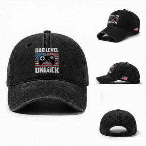 Funny New Dad Washed Cotton Baseball Cap First Fathers Day Dad Level Unlocked Gaming Gamer TS10 Washed Cap Universal Fit Black Print Your Wear