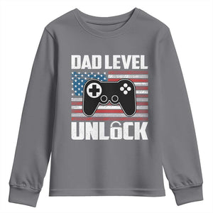 Funny New Dad Youth Sweatshirt First Fathers Day Dad Level Unlocked Gaming Gamer TS10 Charcoal Print Your Wear