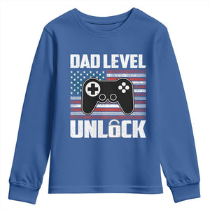 Funny New Dad Youth Sweatshirt First Fathers Day Dad Level Unlocked Gaming Gamer TS10 Royal Blue Print Your Wear