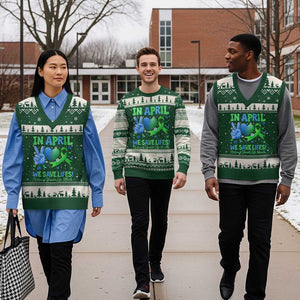 Donate Life Month V-Neck Knit Sweater Vest In April We Save Lives Organ Donation TS10 Forest Green Beige Print Your Wear