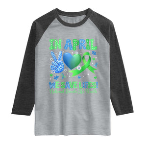Donate Life Month Raglan Shirt In April We Save Lives Organ Donation TS10 Heather Gray Heather Charcoal Print Your Wear