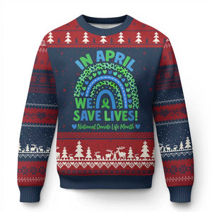 National Donate Life Month Ugly Christmas Sweater In April We Save Lives Organ Donation Support Green Ribbon TS10 Navy Red Print Your Wear