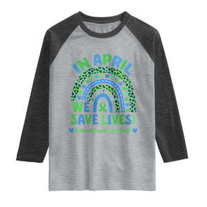 National Donate Life Month Raglan Shirt In April We Save Lives Organ Donation Support Green Ribbon TS10 Heather Gray Heather Charcoal Print Your Wear