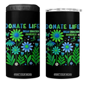 Organ Donation Awareness 4 in 1 Can Cooler Tumbler Green Ribbon Donate Life Floral TS10 One Size: 16 oz Black Print Your Wear