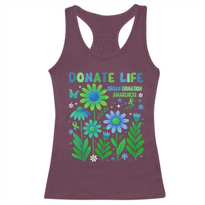 Organ Donation Awareness Racerback Tank Top Green Ribbon Donate Life Floral TS10 Maroon Print Your Wear