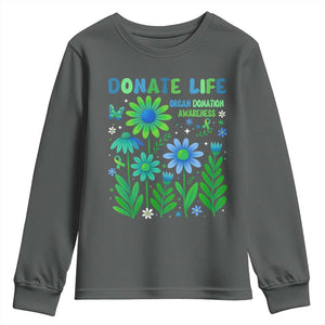 Organ Donation Awareness Youth Sweatshirt Green Ribbon Donate Life Floral TS10 Dark Heather Print Your Wear