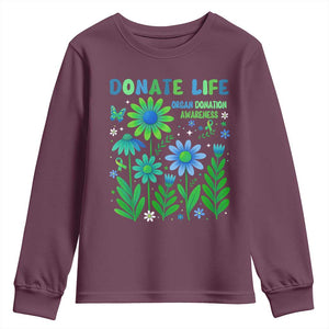 Organ Donation Awareness Youth Sweatshirt Green Ribbon Donate Life Floral TS10 Maroon Print Your Wear