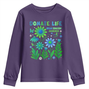 Organ Donation Awareness Youth Sweatshirt Green Ribbon Donate Life Floral TS10 Purple Print Your Wear