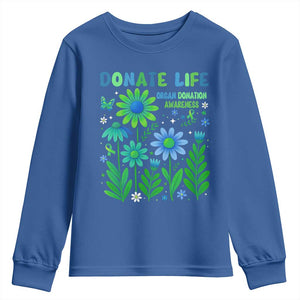Organ Donation Awareness Youth Sweatshirt Green Ribbon Donate Life Floral TS10 Royal Blue Print Your Wear