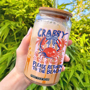 Summer Vacation Glass Can If Crabby Return To Beach Retro Graphic