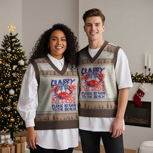 Summer Vacation V-Neck Knit Sweater Vest If Crabby Return To Beach Retro Graphic