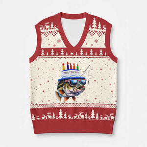 Bass Fishing Birthday V-Neck Knit Sweater Vest Fish Party Theme