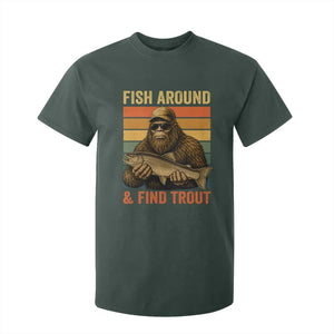 Fish Around And Find Trout T Shirt For Kid Funny Fishermen Fishing Retro Bigfoot Sasquatch Fish