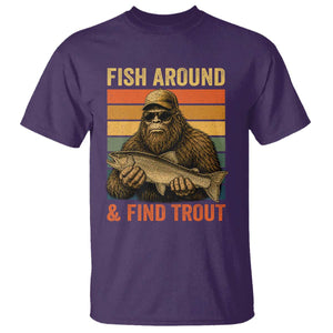 Fish Around And Find Trout T Shirt Funny Fishermen Fishing Retro Bigfoot Sasquatch Fish