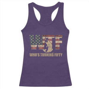 50th Birthday Racerback Tank Top Funny WTF Whos Turning Fifty Vintage Fishing 50 Year Old Gift TS10 Purple Print Your Wear