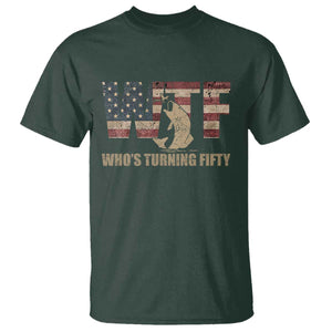 50th Birthday T Shirt Funny WTF Whos Turning Fifty Vintage Fishing 50 Year Old Gift TS10 Dark Forest Green Print Your Wear