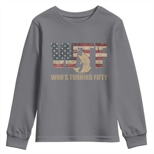 50th Birthday Youth Sweatshirt Funny WTF Whos Turning Fifty Vintage Fishing 50 Year Old Gift TS10 Charcoal Print Your Wear