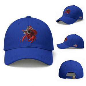 Funny Western Country Crawfish Lover Graphic Baseball Cap American Flag Cowboy Lobster Patriotic Cajun Season TS10 Baseball Cap Universal Fit Royal Blue Print Your Wear