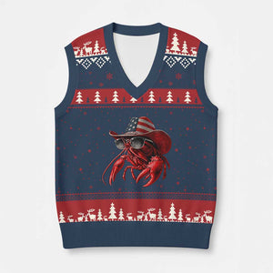 Funny Western Country Crawfish Lover Graphic V-Neck Knit Sweater Vest American Flag Cowboy Lobster Patriotic Cajun Season TS10 Navy Red Print Your Wear