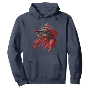 Funny Western Country Crawfish Lover Graphic Hoodie American Flag Cowboy Lobster Patriotic Cajun Season TS10 Navy Print Your Wear